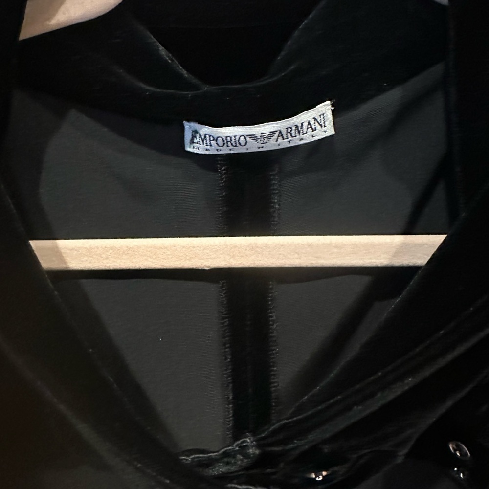Emporio Armani black crushed velvet trench